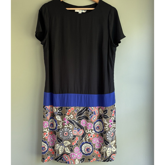 BODEN Silk Viscose Colorblock Floral Shift Dress Sz 10 Artsy Boho Retro Brompton - Picture 1 of 13